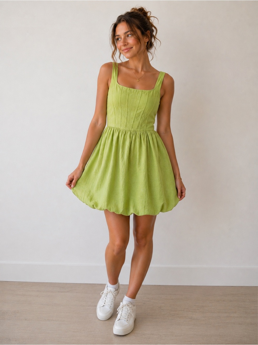 Sincerely Jules Linen Blend Balloon Hem Mini Dress XS Green NWT*
